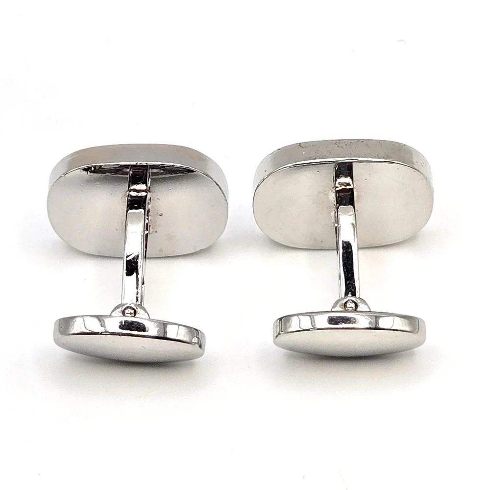 Mens‎ Silver Tone Multi Color Enamel Striped Oval Whale Back Modern Cufflinks